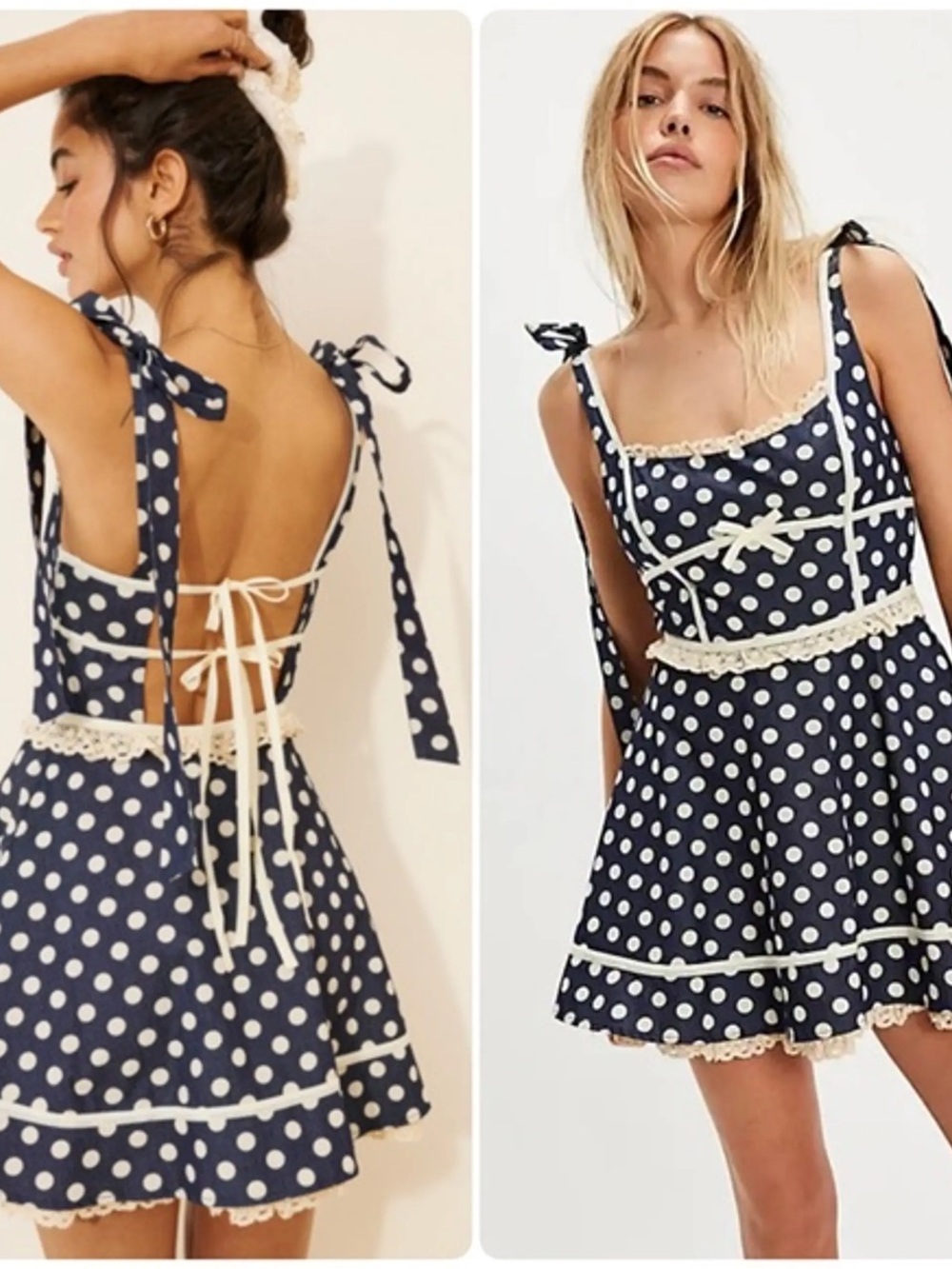 For Love & Lemons Navy and White Polka Dot Mini Dress